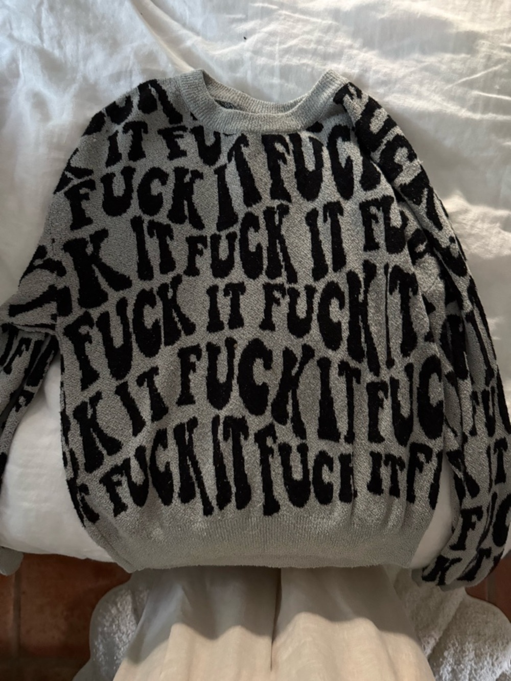 Minnie Rose FuckIt Knit Sweater with Black Graphic